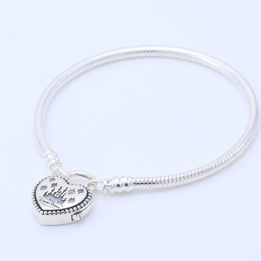 Sterling Silver Magic Kingdom Cinderella Castle Snake Chain Bracelet - Picture 1 of 4